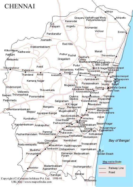 चेन्नई मानचित्र के साथ दिशा-निर्देश