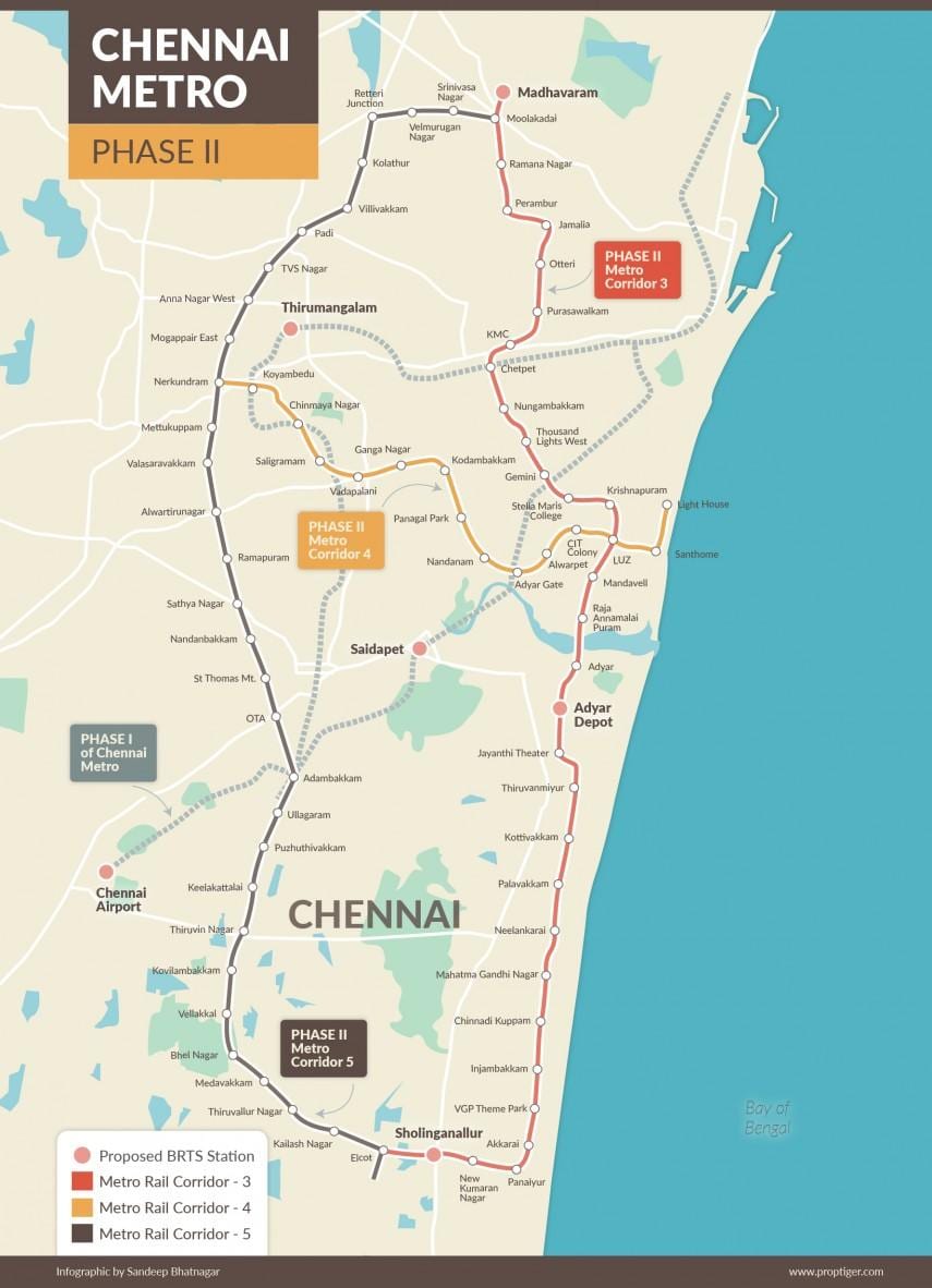 मेट्रो रेल चेन्नई मार्ग नक्शा चरण 2