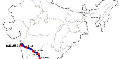 मुंबई से चेन्नई के लिए ट्रेन का नक्शा